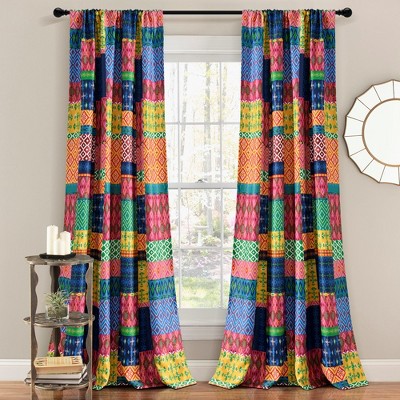 Misha Light Filtering Window Curtain Panels Fuchsia/Navy 52X84 Set