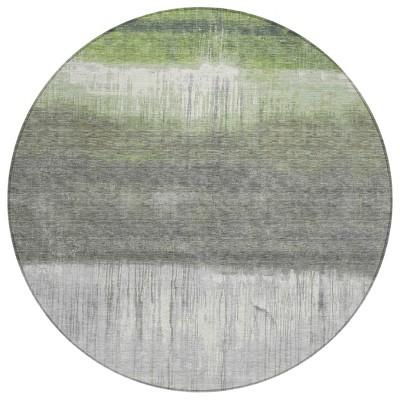 Fern Green And Gray Abstract Washable Indoor Outdoor Area Rug