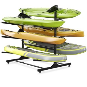 Kayak Storage Rack for 2-6 Kayaks Freestanding Kayak Rack for Outdoor Storage with Movable Wheels,Heavy-Duty Steel Kayak Hanger Holder with Straps - 1 of 4