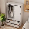 CAVINAS Wardrobe Closet,Armoire Wardrobe Closet with Hanging Rod,Sliding Barn Door,4 Drawers,3 Open Shelves,Wardrobe Cabinet for Bedrooms - 2 of 4