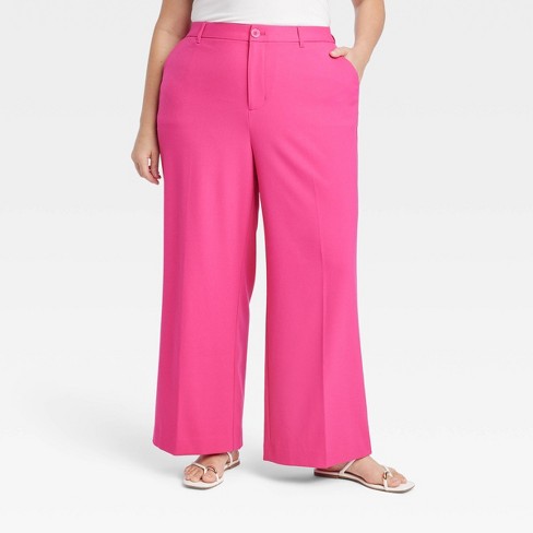 Women's High-rise Wide Leg Trousers - Ava & Viv™ Pink 30 : Target