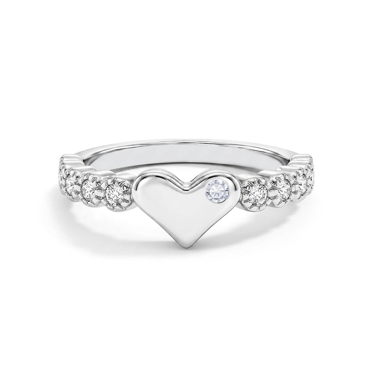 Girl's Heart & CZ Band Sterling Silver Ring - In Season Jewelry