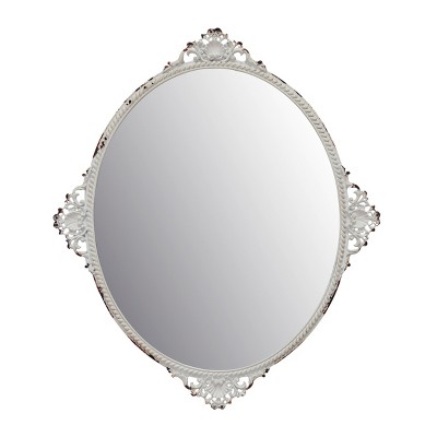 Elegant Oval Off-White Distressed Metal Wall Mirror