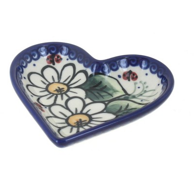 Blue Rose Polish Pottery Ladybug Heart Dish