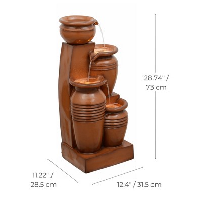 Terracotta Solar Powered 4-Tier Cascading Bowl Outdoor Fountain
