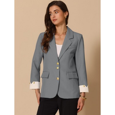 INSPIRE CHIC Women's Work Office Notched Lapel Long Sleeve Suit Blazer Small Grey — фото 2