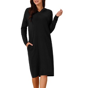 Seta T Women's Casual Pullover Long Sleeve Midi Hoodie Dress - 1 of 4