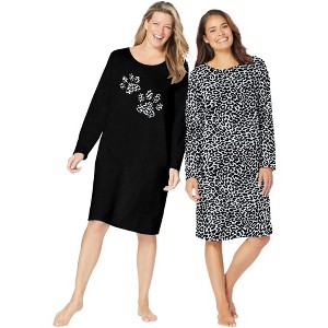 Dreams & Co. Women's Plus Size 2-Pack Long-Sleeve Sleepshirt - 1 of 4