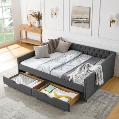 NicBex 84.5" Daybed with Trundle Upholstered Queen Daybed with Waved Shaped Arms Daybed with Storage for Living Room