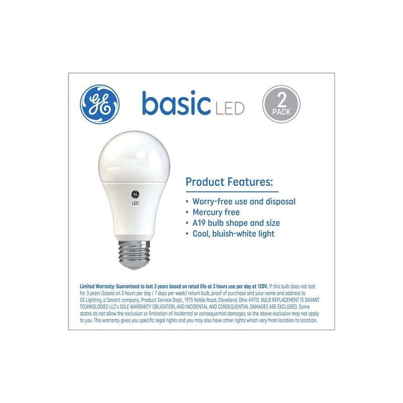 GE 2pk 16W 100W Equivalent Basic LED Light Bulbs Daylight, 3 of 6