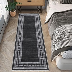 Washable Runner Rug with Border, Non-Slip Low-Pile Hallway Carpet for Kitchen Laundry Bathroom, Stain Resistant Soft Indoor Rug - 1 of 4