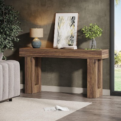 63-Inch Light Brown Farmhouse Wooden Console Table