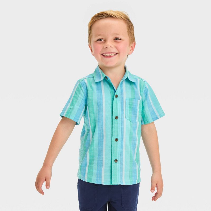 Toddler Boys' Short Sleeve Striped Button-Down Shirt and Shorts Set - Cat & Jack™ Turquoise Blue, 4 of 8
