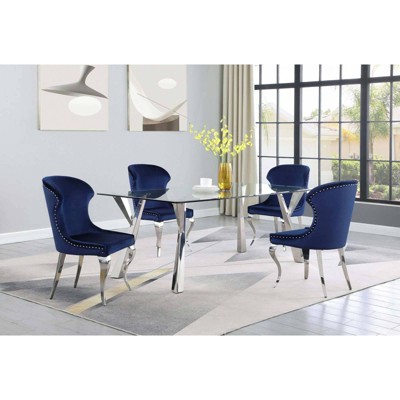 Cheyanne Blue Velvet Upholstered Side Chair with Metal Legs