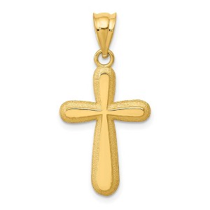 Black Bow Jewelry 14k Yellow Gold Polished & Textured Rounded Cross Pendant, 14 x 30mm - 1 of 4