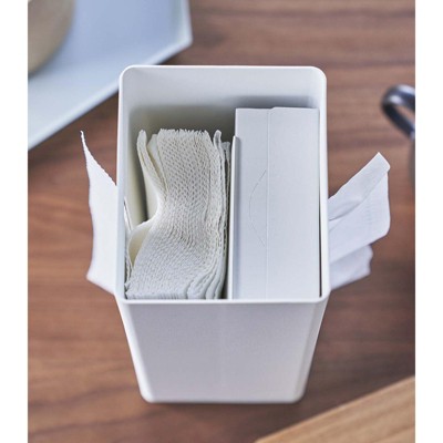 White Steel and Wood Double-Sided Tissue Box Cover