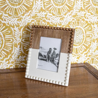 White and Natural Beaded 5x7 Wood Picture Frame