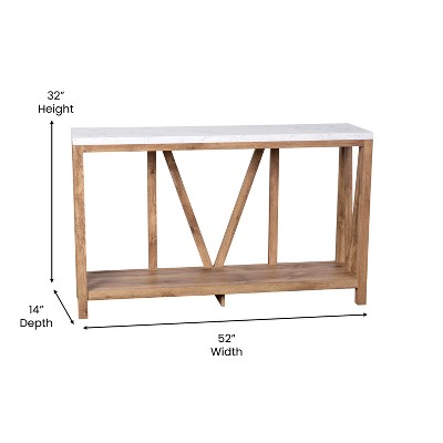 Farmhouse Marble and Warm Oak 2-Tier Console Table with Storage