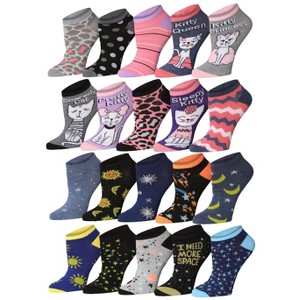 Tipi Toe Women’s 20 Pairs Starry Cat Colorful Mix Patterned Low Cut/No Show Socks - 1 of 4