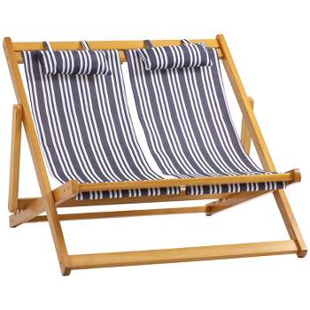 Outsunny 2-Person Double Patio Chaise Lounge Chair, Reclining Lounger, Folding Beach Chair with Adjustable Backrest for Deck, Beach and Poolside