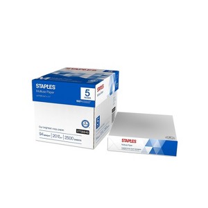 Staples Multiuse 8.5" x 11" Copy Paper 20 lbs 94 Brightness 500/RM 5 RM/CT 2758846 - 1 of 2