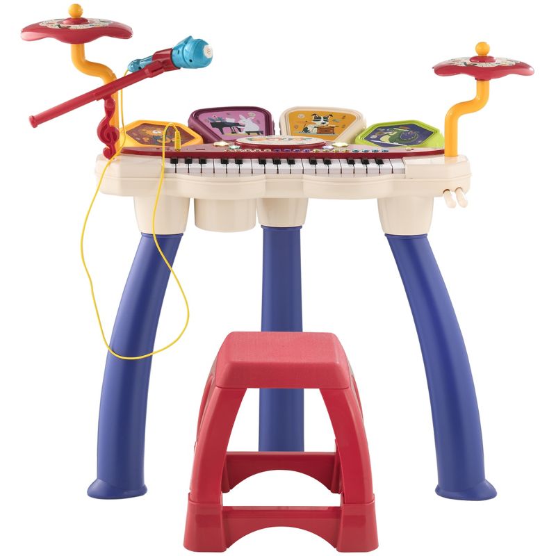 Qaba 2 in 1 Kids Piano Keyboard with Drum Set, Electronic Musical Instrument with Multiple Sounds, Lights, Microphone, Stool for Girls & Boys, 4 of 7