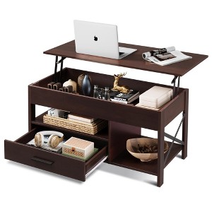 39" Lift Top Coffee Table with Hidden Compartment, Storage Drawers and Storage Shelf - 1 of 4