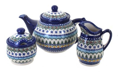 Blue Rose Polish Pottery 1700 Vena 3 Piece Tea Set
