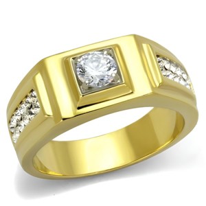Slickblue Men’s Gold Band Ring with Clear CZ, Center Stone and Side Accents, Stainless Steel, Sizes 8–13 - 1 of 4