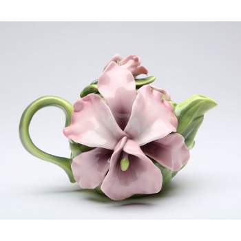 Kevins Gift Shoppe Ceramic Pink Orchid Flower Teapot