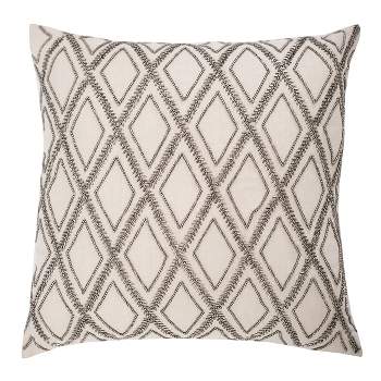 EY Essentials 18" x 18" Geometric Diamond Natural Tan Beaded Cotton Decor Throw Pillow Cover And Insert Set
