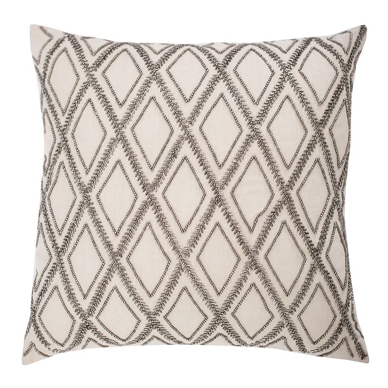 EY Essentials 18" x 18" Geometric Diamond Natural Tan Beaded Cotton Decor Throw Pillow Cover And Insert Set, 1 of 7
