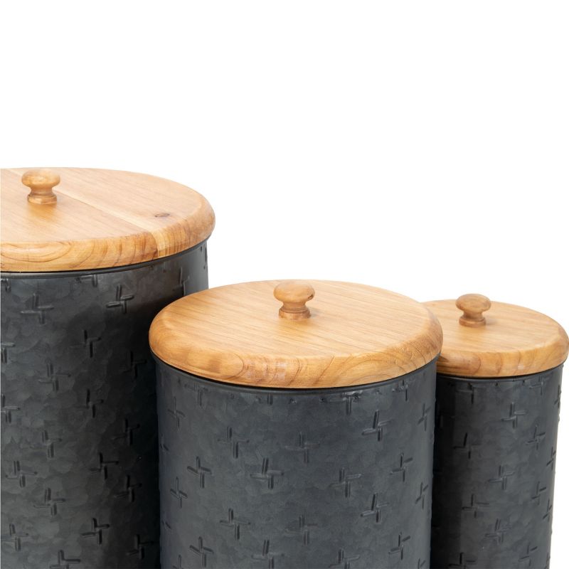 Set of 3 Black Embossed Galvanized Metal Decorative Storage Canisters - Foreside Home & Garden, 5 of 8
