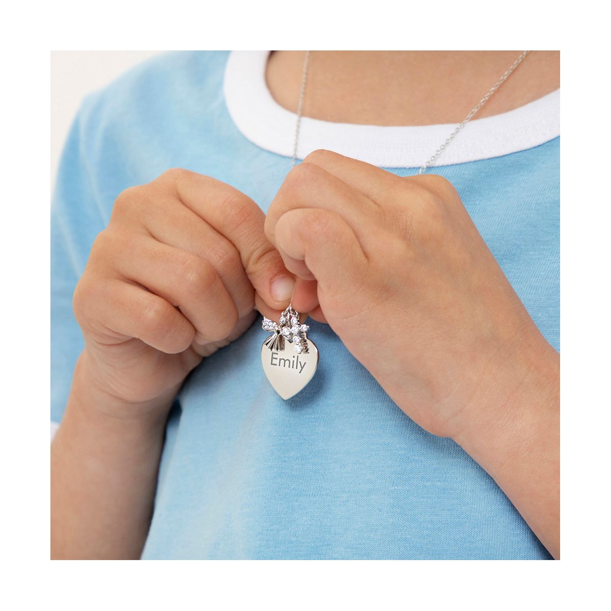 Girls' Guardian Angel & Cross Sterling Silver Necklace - In Season Jewelry - thumbnail 3
