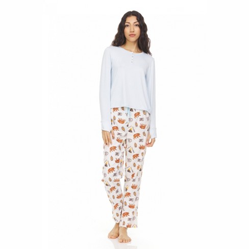 Bearpaw Women's Placket Long Sleeve Top With Pants, 2-piece Pajama Set ...