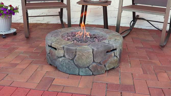 Sunnydaze Outdoor Cast Stone Propane Gas Fire Pit Heater Kit with Lava Rocks - 30" Diameter, 2 of 15, play video