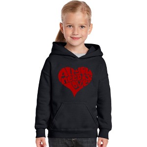 LA Pop Art Girl's Word Art Hooded Sweatshirt - All You Need Is Love - 1 of 4