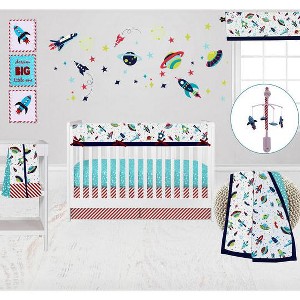 Bacati - Airspace Aqua Navy Green Red 10 pc Crib Bedding Set with Long Rail Guard Cover - 1 of 4