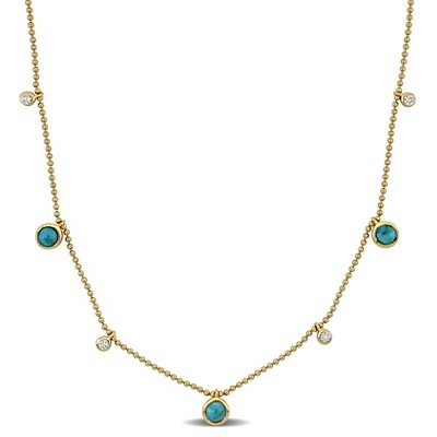 EVERLY JEWELRY | Yellow Plated Sterling Silver 4/5ct TGW Composite Light Blue Turquoise and Created White Sapphire Station Necklace, 18 inc + 2 inc