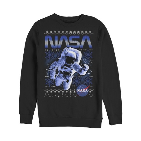 Men s Nasa Ugly Christmas Astronaut Print Sweatshirt Black