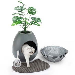 Sandinrayli 8-in-1 Eggloa6 Hidden Cat Litter Box Enclosure Planter, Grey - 1 of 4