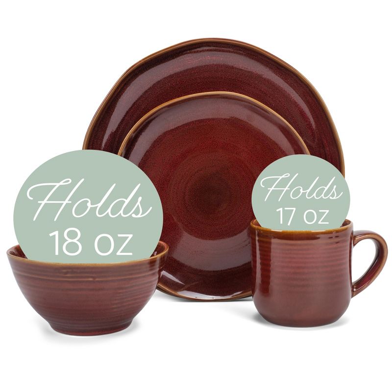 Elanze Designs Reactive Glaze Ceramic Stoneware Dinnerware 16 Piece Set - Service for 4, Burnt Auburn Red, 2 of 7