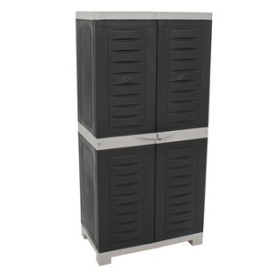 Sunnydaze Plastic Lockable Storage Cabinet with 3 Adjustable Shelves - Charcoal with Gray Trim - 48.75" - 1 of 4