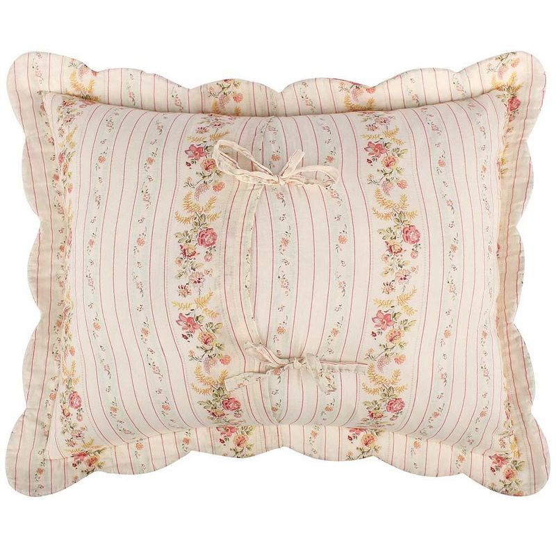Greenland Home Antique Rose Floral Pinstripe Print with Dainty Scrolling Floral Sham King Blue, 4 of 6