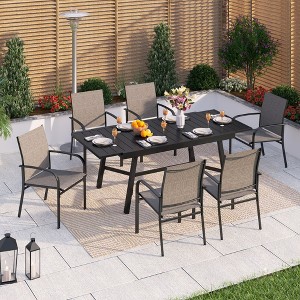 Captiva Designs 7pc Patio Dining Set with Slat-top Adjustable Steel Rectangle Table & Sling Fixed Dining Chairs - 1 of 4