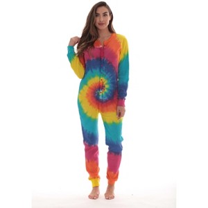#followme Womens Henley Thermal Bodysuit | Buffalo Plaid, Tie Dye, & Printed PJ Union Suit Loungewear - 1 of 3
