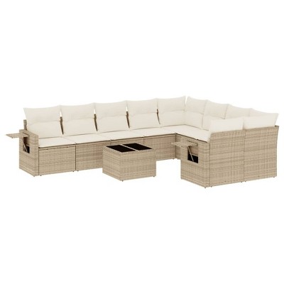 vidaXL 10 Piece Patio Sofa Set with Cushions - Beige and Cream Without Table