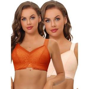 Allegra K Women's Lace Minimizer U Back Full Coverage Wireless Everyday Bralettes 2 Packs - 1 of 4