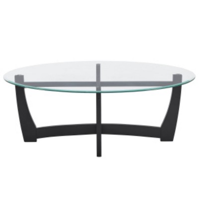 GlasFlength Coffee Tables Elegant Round Coffee Table Center Table Glass Coffee Table Small Table for Living Room, Black, 48"*30"*18"