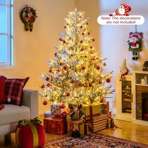 Costway 6/7/8 FT Artificial Christmas Tree with 762/1074/1470 Flocked Branch Tips, 340/450/580 Warm White LED Lights - 1 of 4